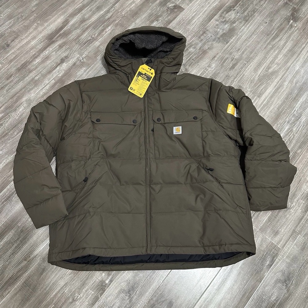Carhartt Olive Green Insulated Puffer Jacket with Hood